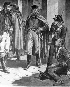 L'arresto di Garibaldi alla stazione di Figline Valdarno. Un carabiniere sviene per l'emozione. Così ricostruì e descrisse la scena il grande disegnatore napoletano Fortunino Matania
